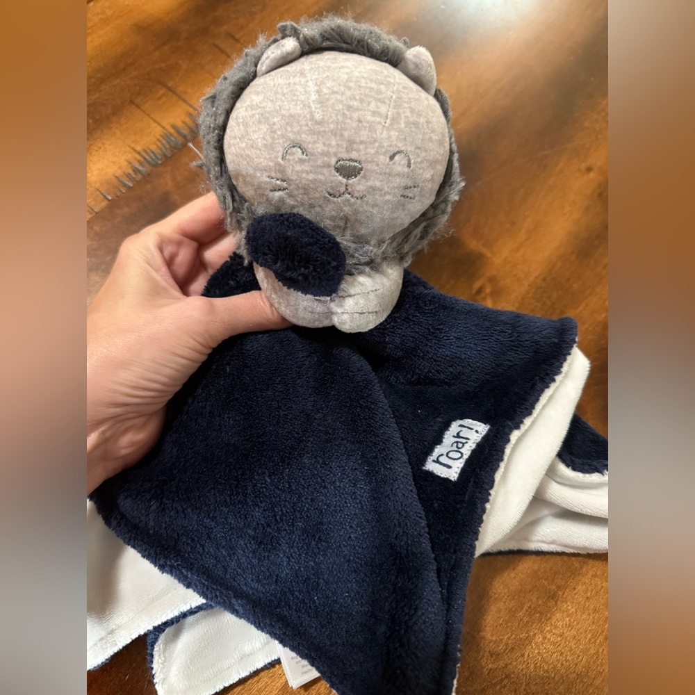 Carters Just One You Roar Lion Navy Blue Gray Plush Security Blanket Lovey 15"